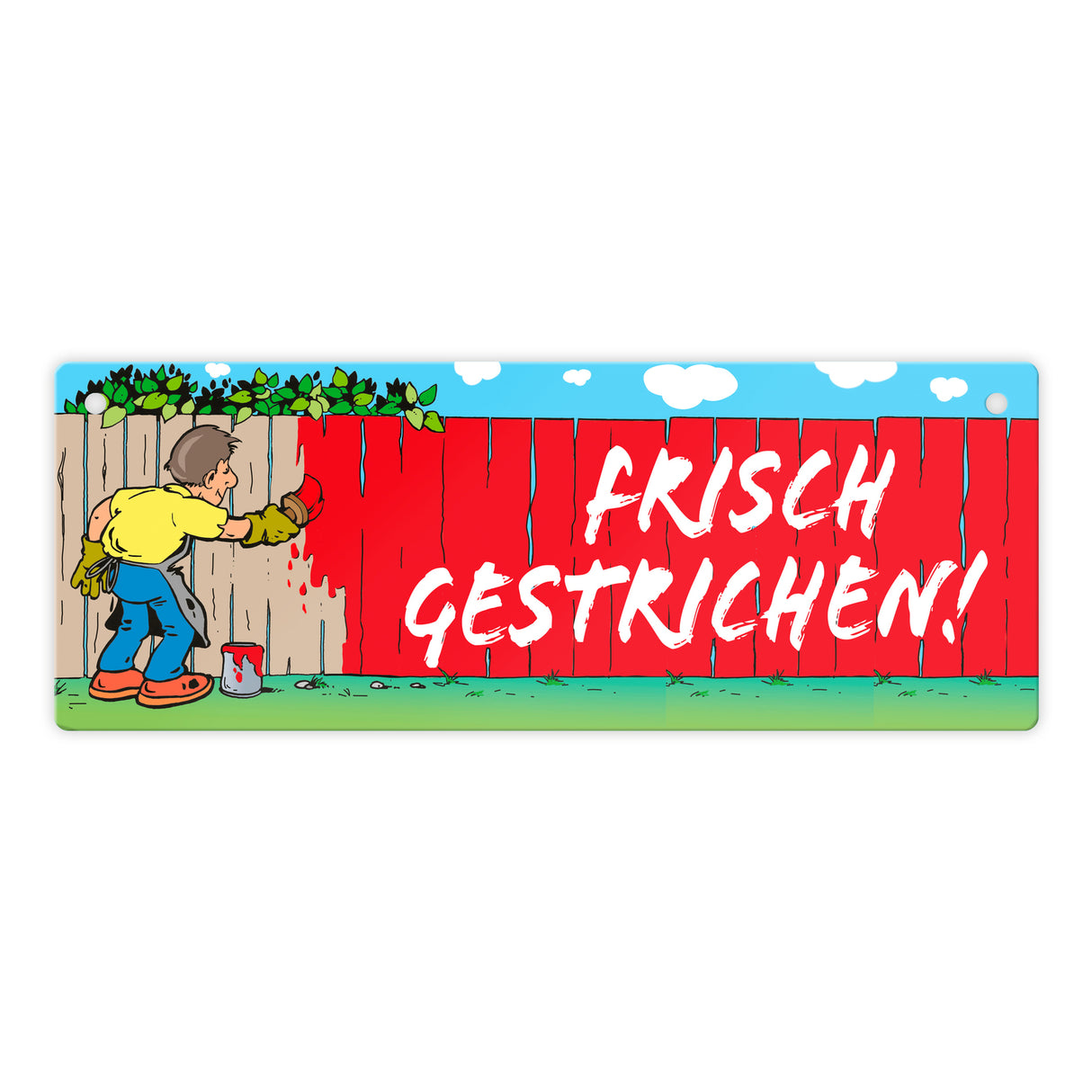 Frisch gestrichen! Maler am Gartenzaun Metallschild L in 10,5x28cm