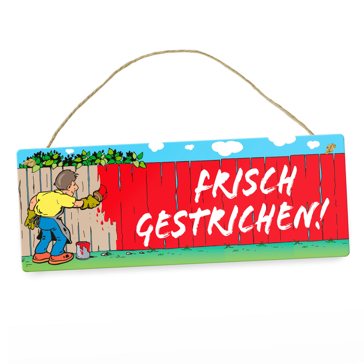 Frisch gestrichen! Maler am Gartenzaun Metallschild L in 10,5x28cm
