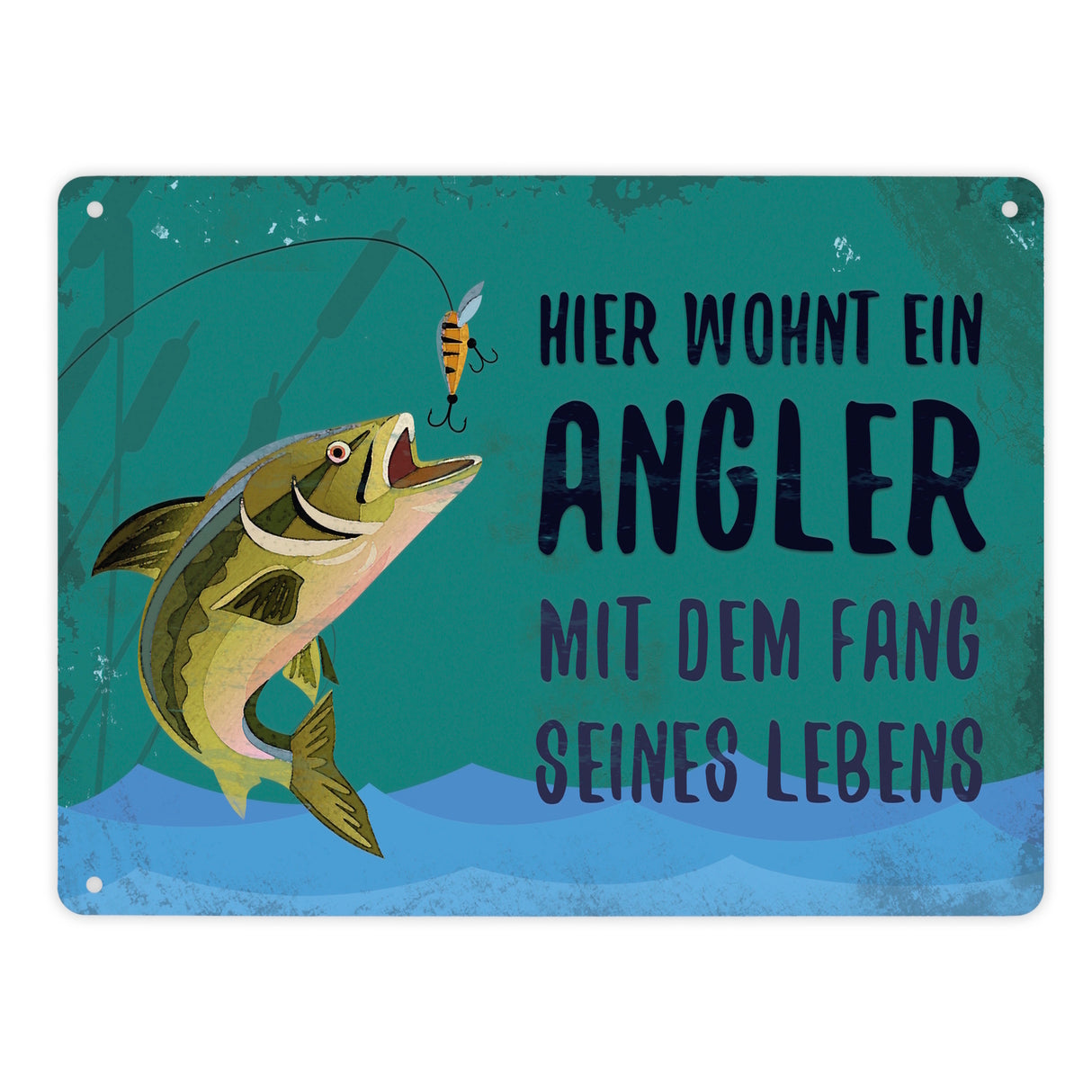 Angler mit dem Fang seines Lebens Blechschild in 15x20 cm