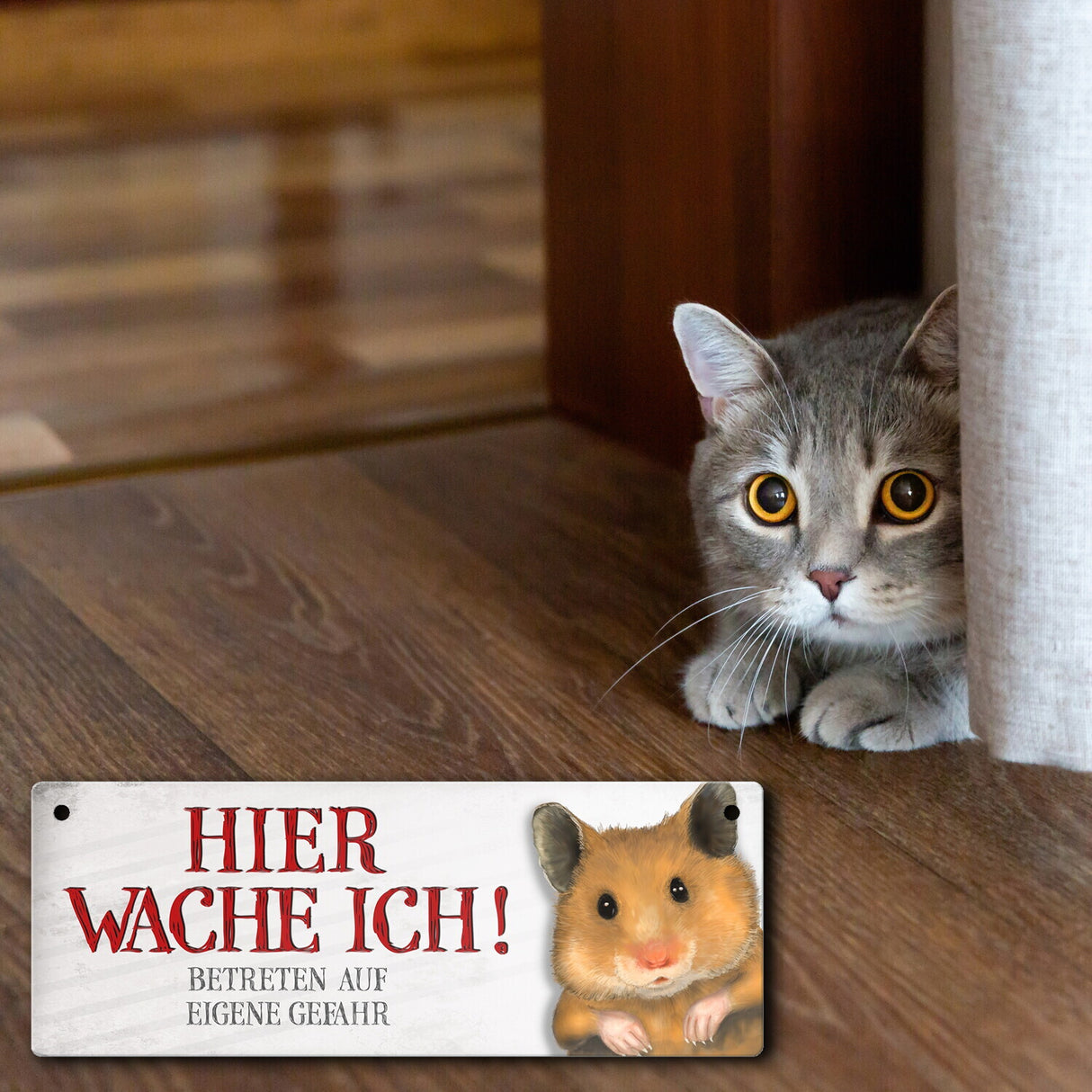 Metallschild mit Hamster Motiv und Spruch: Betreten auf eigene Gefahr ...