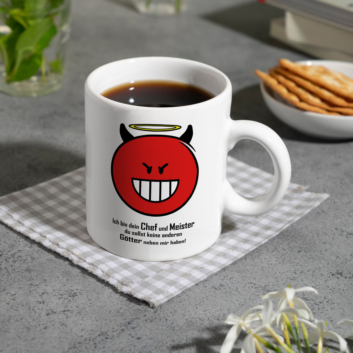 Kaffeebecher mit Spruch: Ich bin dein Chef und Meister ...