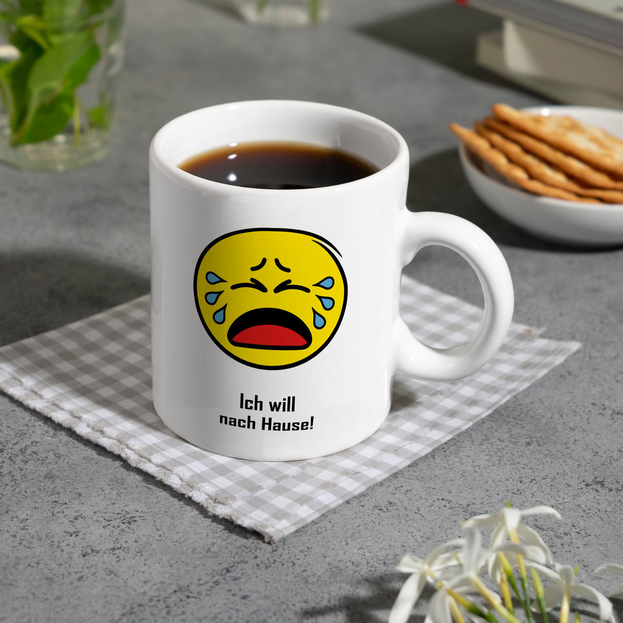 Kaffeebecher mit Spruch: Ich will nach Hause!