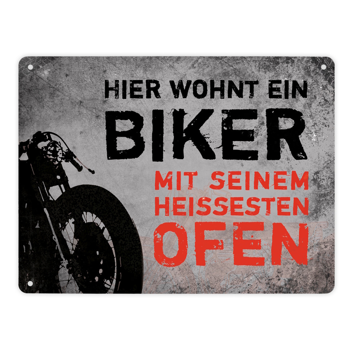Metallschild mit Motorrad Motiv und Spruch: Hier wohnt ein Biker mit seinem ...