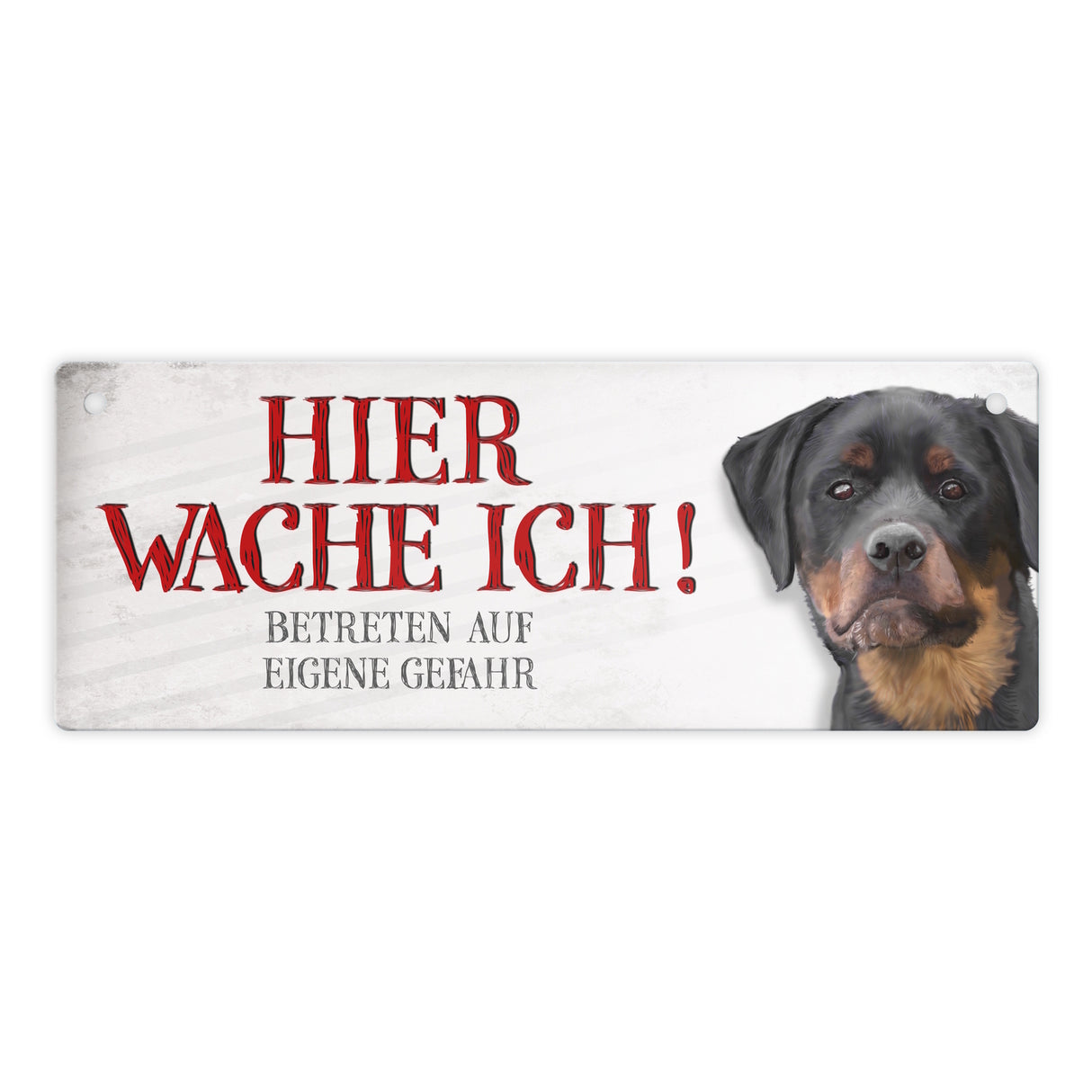 Metallschild mit Rottweiler Motiv und Spruch: Betreten auf eigene Gefahr ...