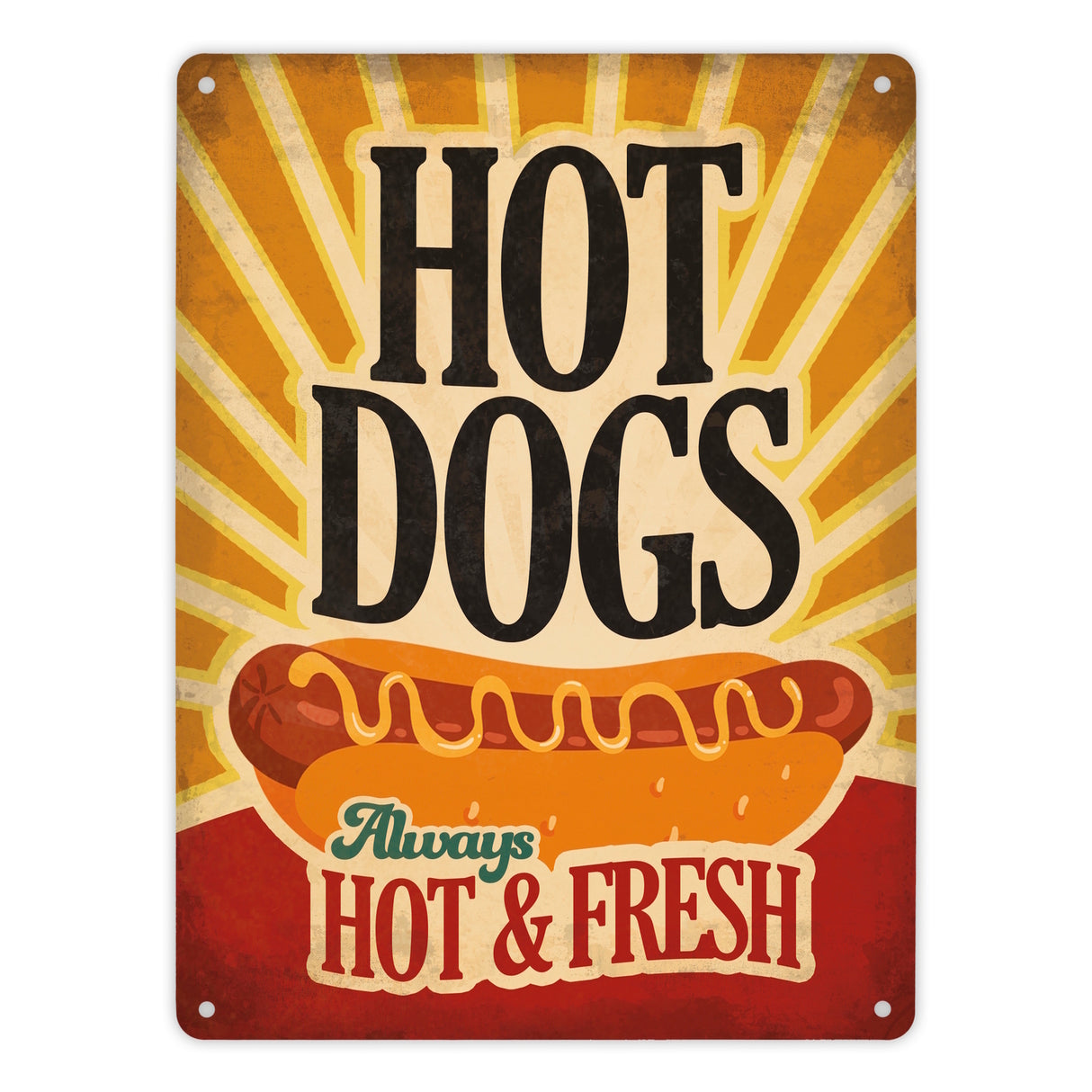 Metallschild mit American Diner Classics - Hot Dogs Motiv