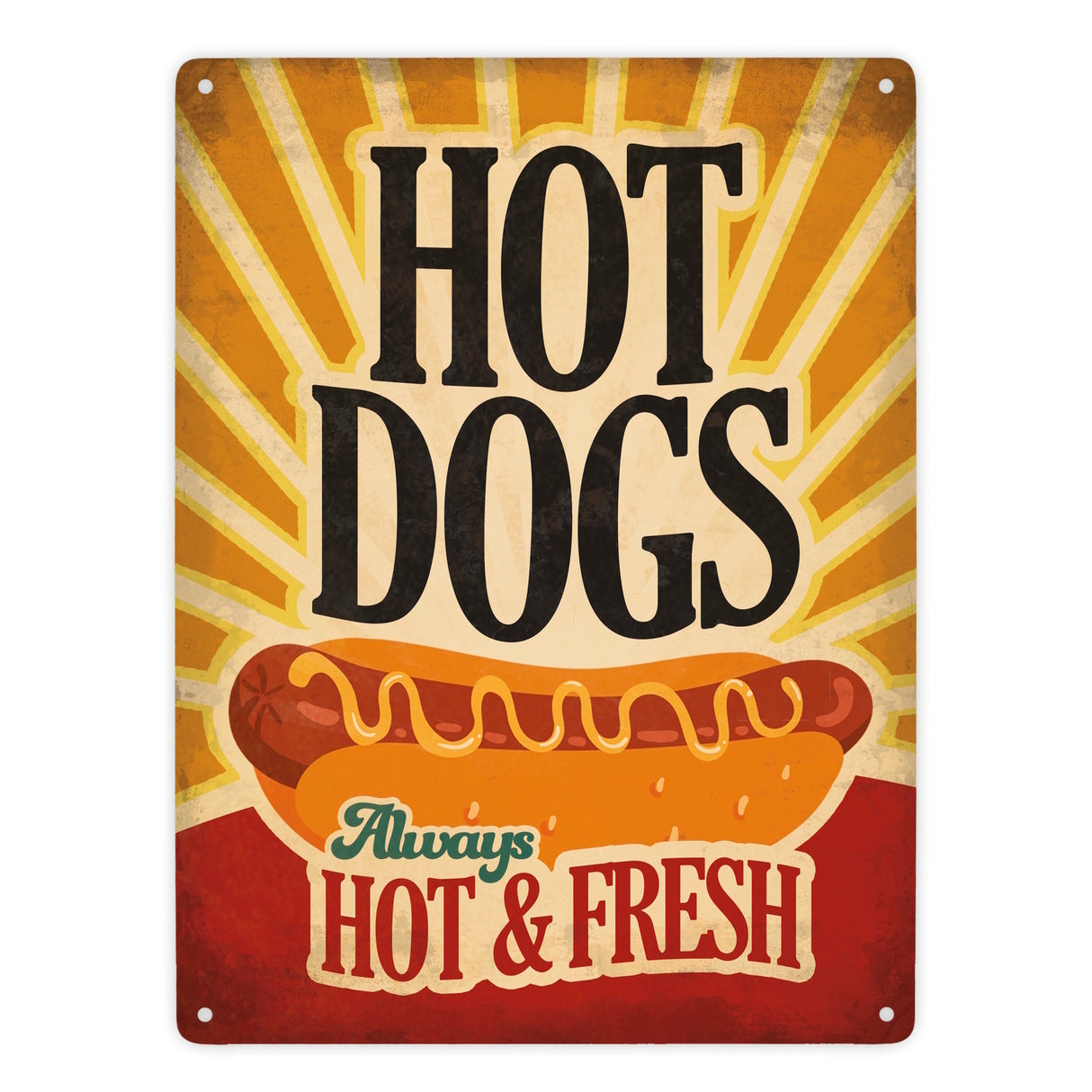 Metallschild mit American Diner Classics - Hot Dogs Motiv