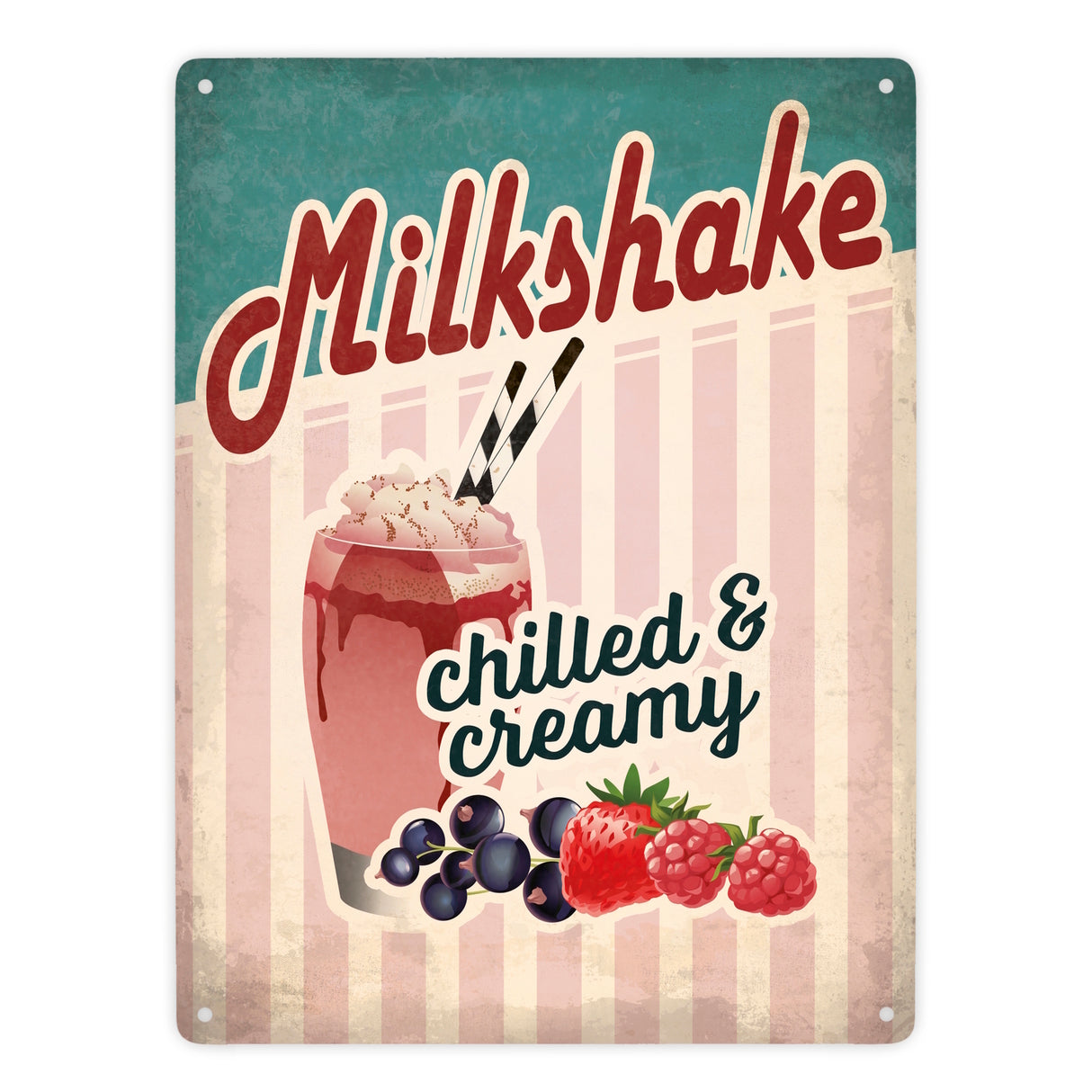 Metallschild mit American Diner Classics - Milkshake Motiv