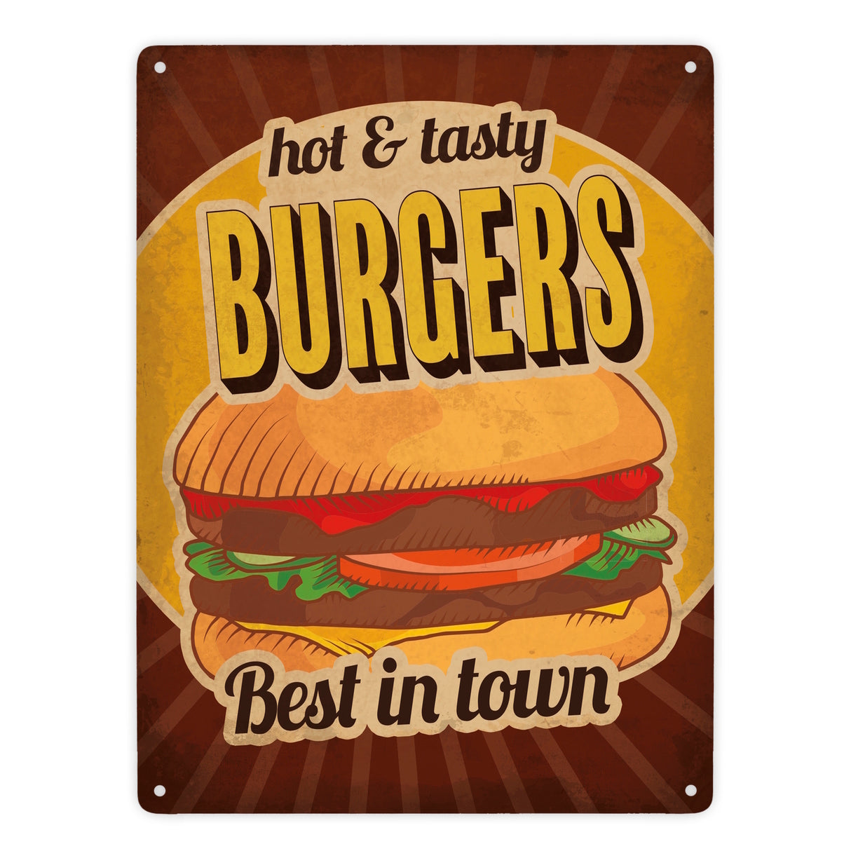Metallschild mit American Diner Classics - Burgers Motiv