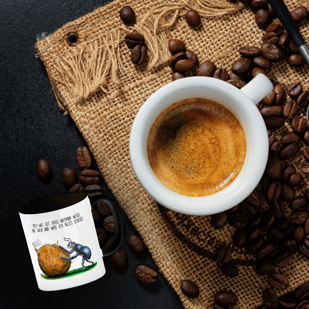 Ach wie gut, dass niemand weiß, auf wen und was ich alles scheiß Kaffeebecher