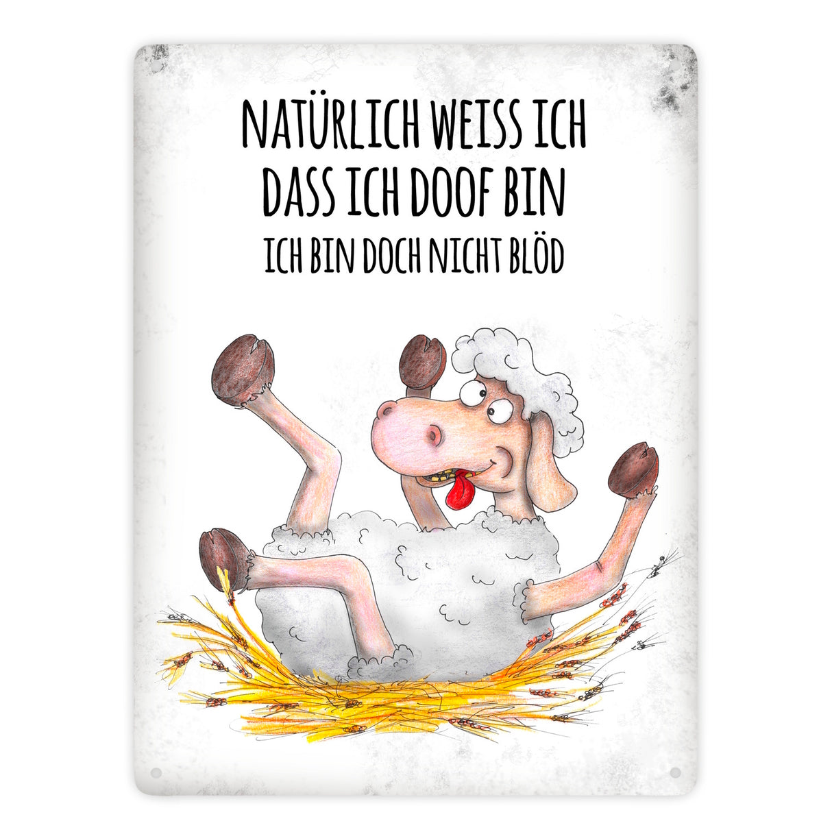 Metallschild mit Schaf Motiv und Spruch: Natürlich weiß ich, dass ich doof ...