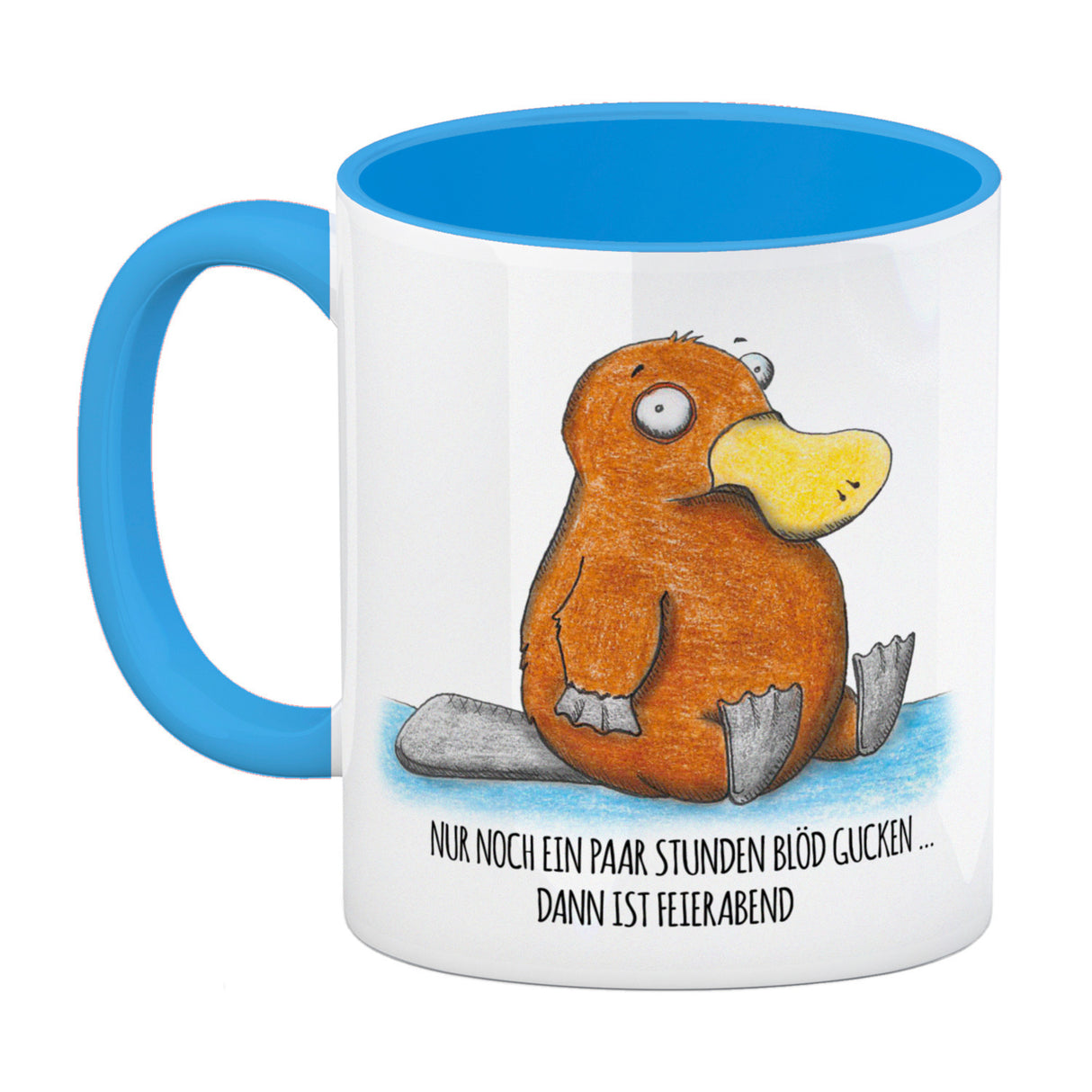 Nur noch ein paar Stunden blöd gucken, dann ist Feierabend Kaffeebecher mit Schnabeltier