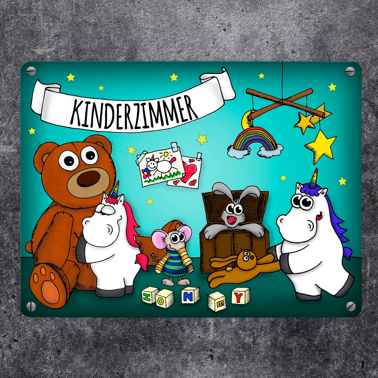 Honeycorns Metallschild mit Einhorn Kinderzimmer Motiv