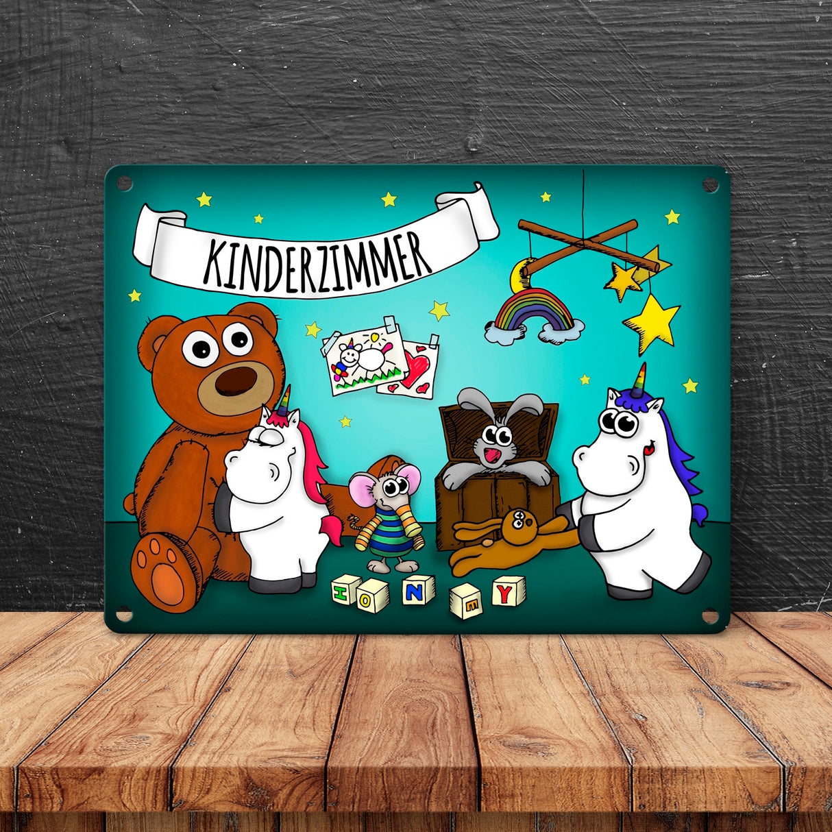 Honeycorns Metallschild mit Einhorn Kinderzimmer Motiv