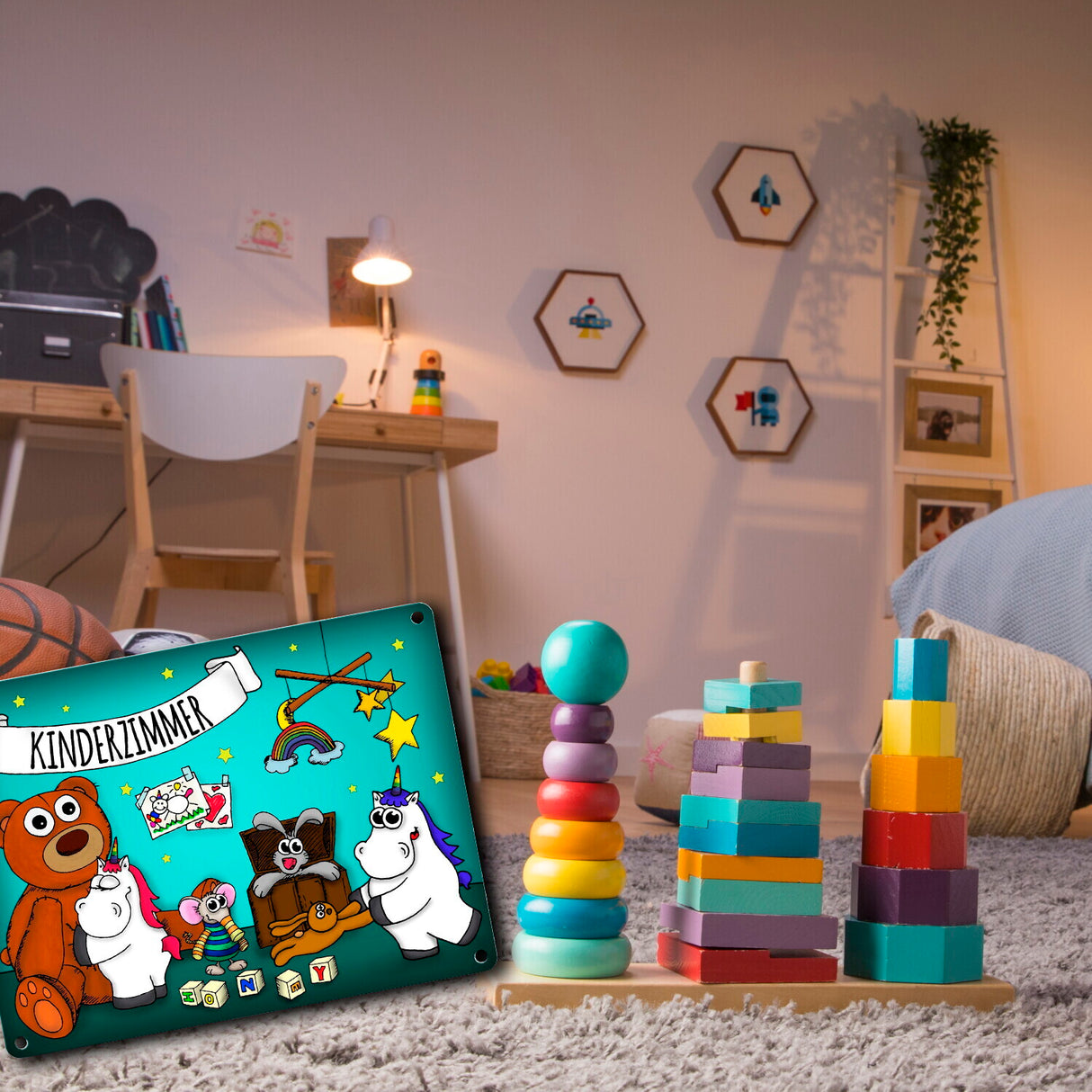 Honeycorns Metallschild mit Einhorn Kinderzimmer Motiv