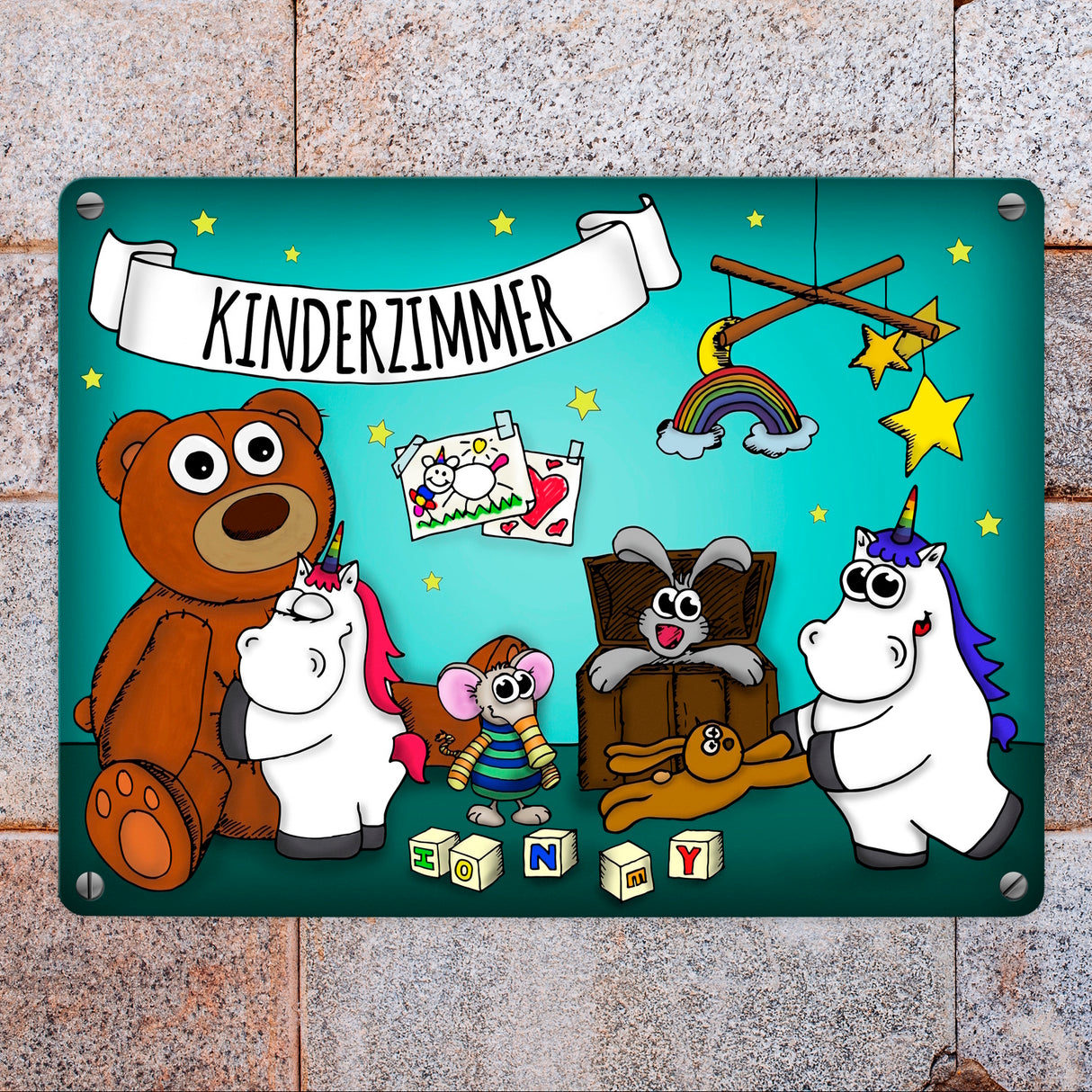 Honeycorns Metallschild mit Einhorn Kinderzimmer Motiv