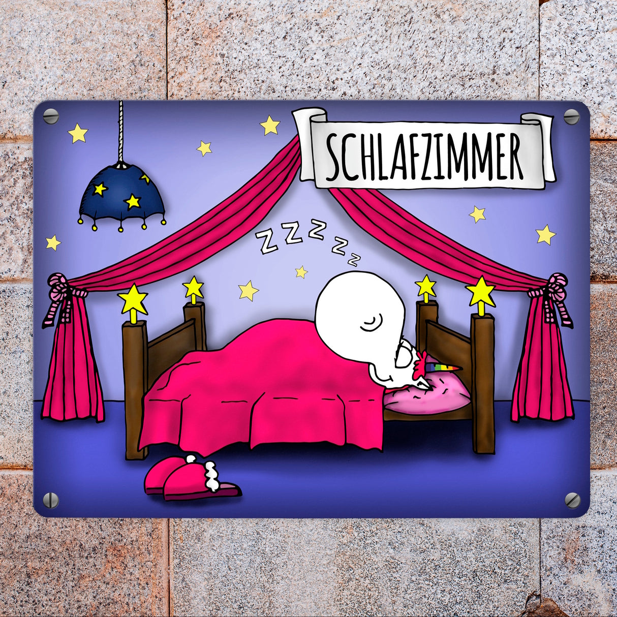 Honeycorns Metallschild mit Einhorn Schlafzimmer Motiv
