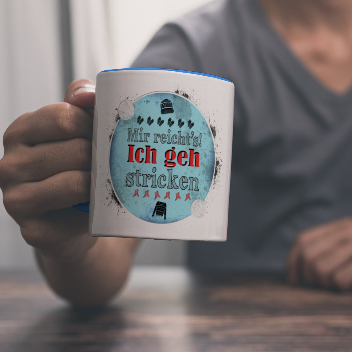 Kaffeebecher mit Spruch: Mir reicht's! Ich geh stricken