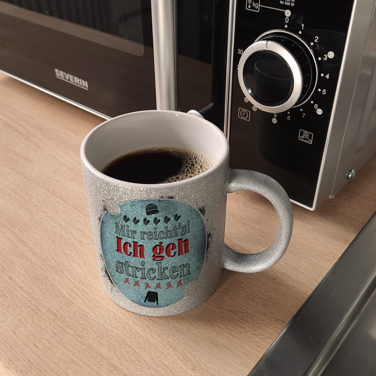 Kaffeebecher mit Spruch: Mir reicht's! Ich geh stricken