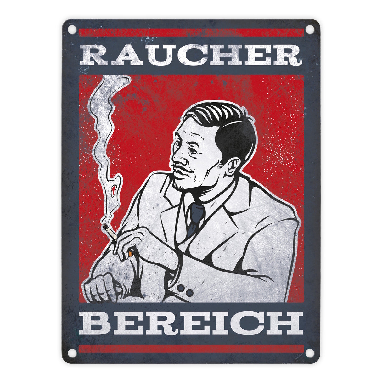 Metallschild mit Raucherbereich rauchender Gentleman Motiv