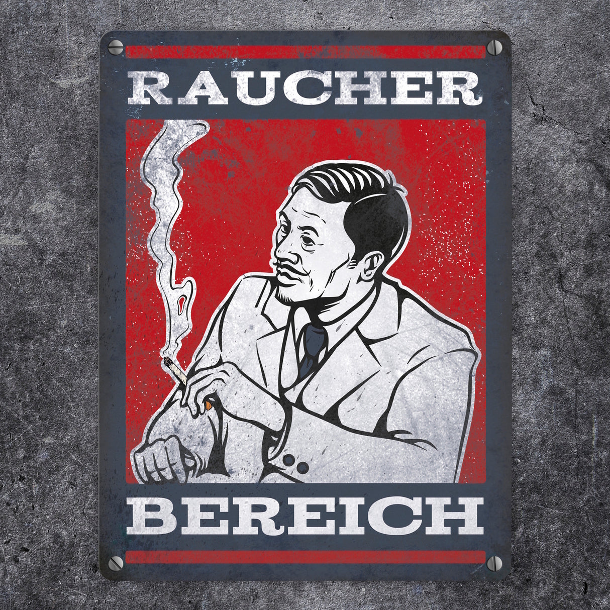 Metallschild mit Raucherbereich rauchender Gentleman Motiv