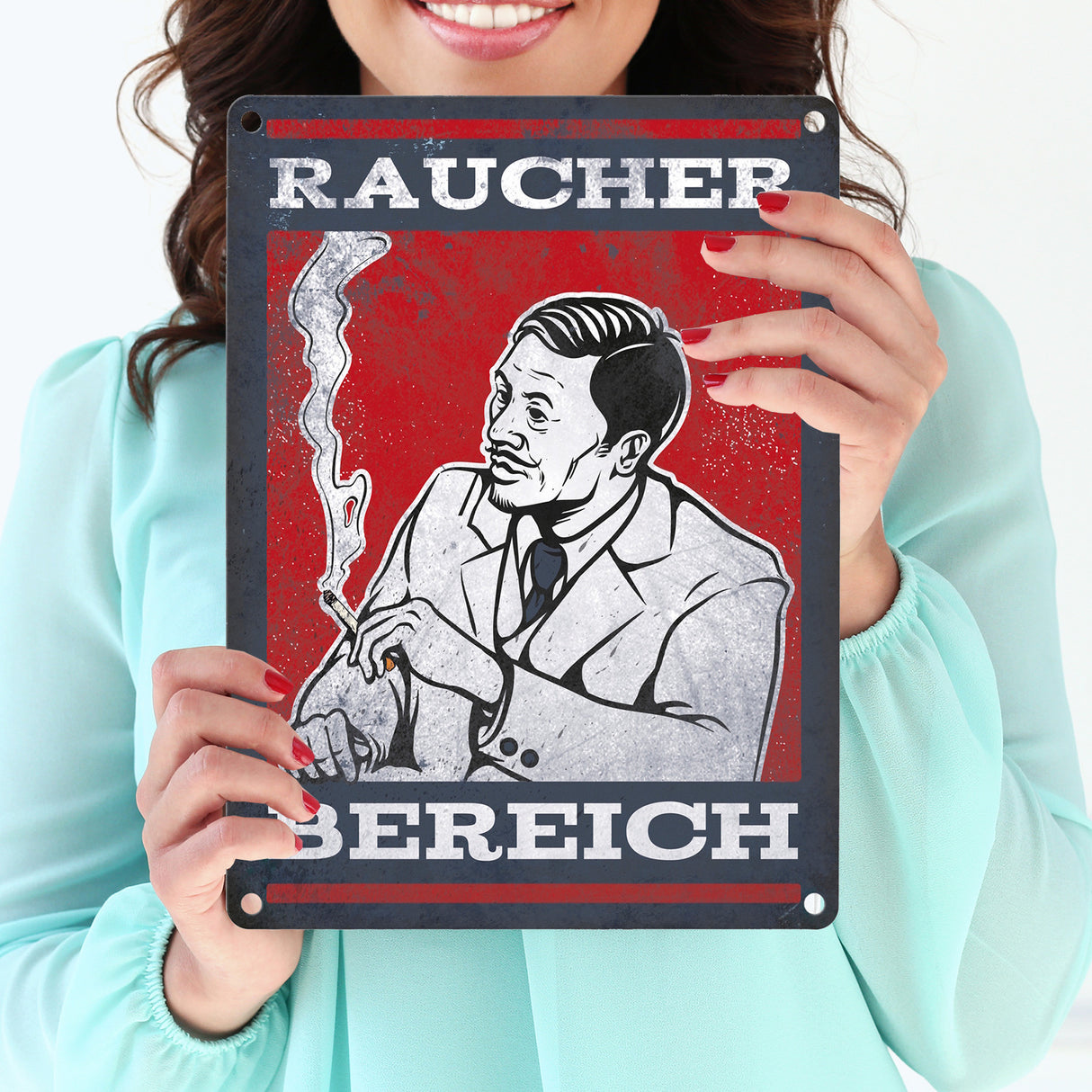 Metallschild mit Raucherbereich rauchender Gentleman Motiv