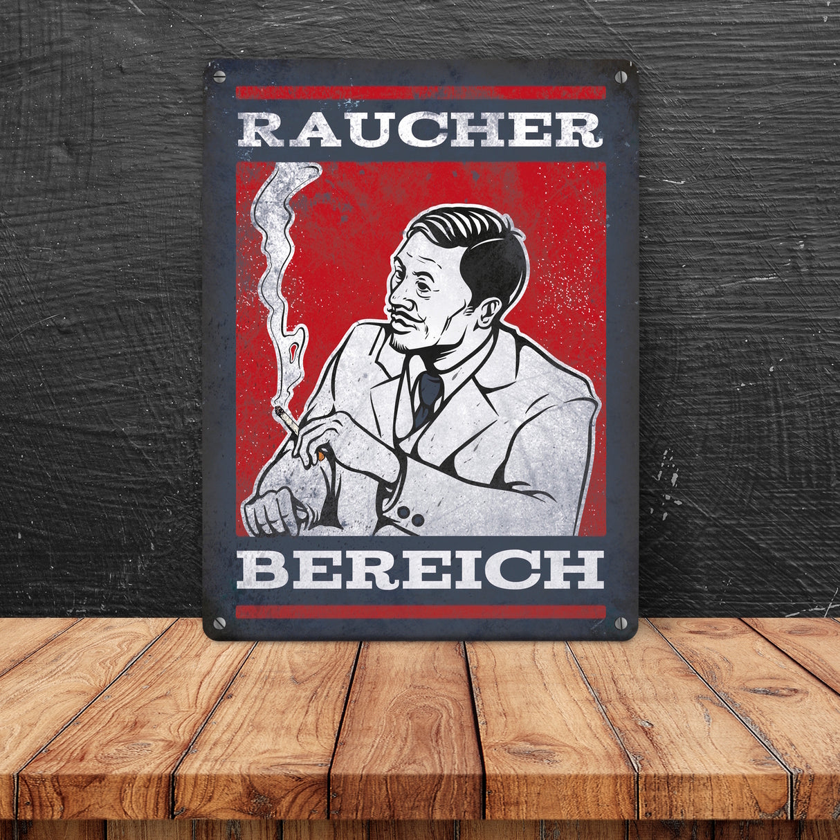 Metallschild mit Raucherbereich rauchender Gentleman Motiv