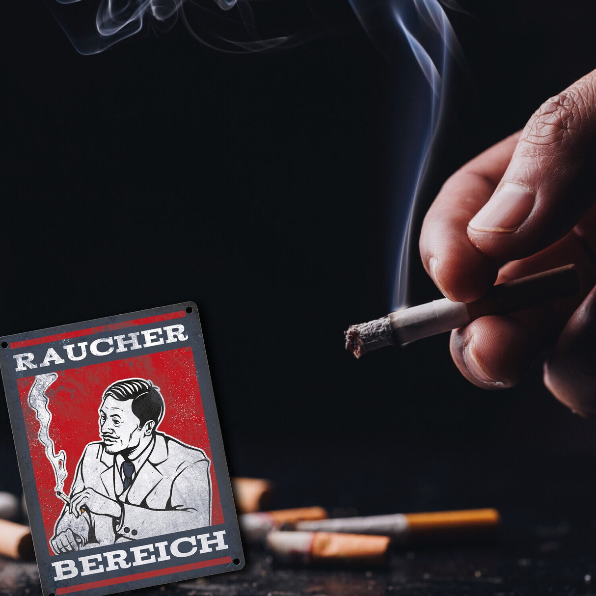 Metallschild mit Raucherbereich rauchender Gentleman Motiv