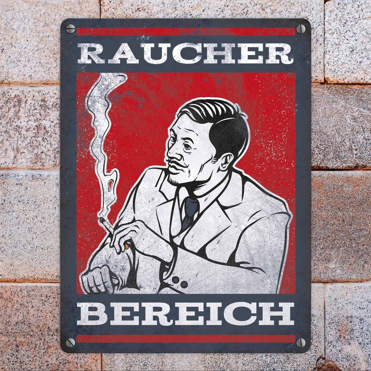 Metallschild mit Raucherbereich rauchender Gentleman Motiv