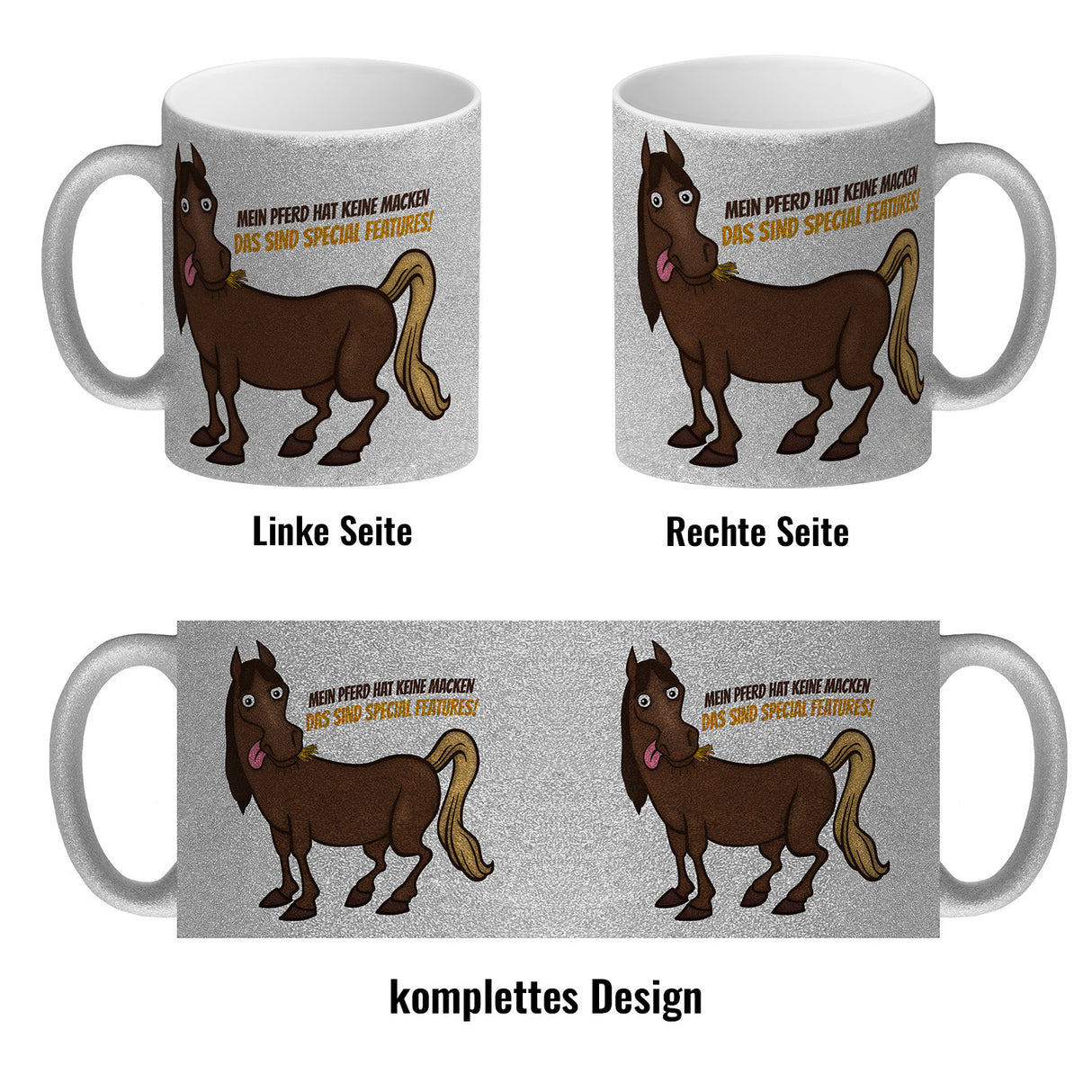 Kaffeebecher mit Pferde Motiv und Spruch: Mein Pferd hat keine Macke. Das ...