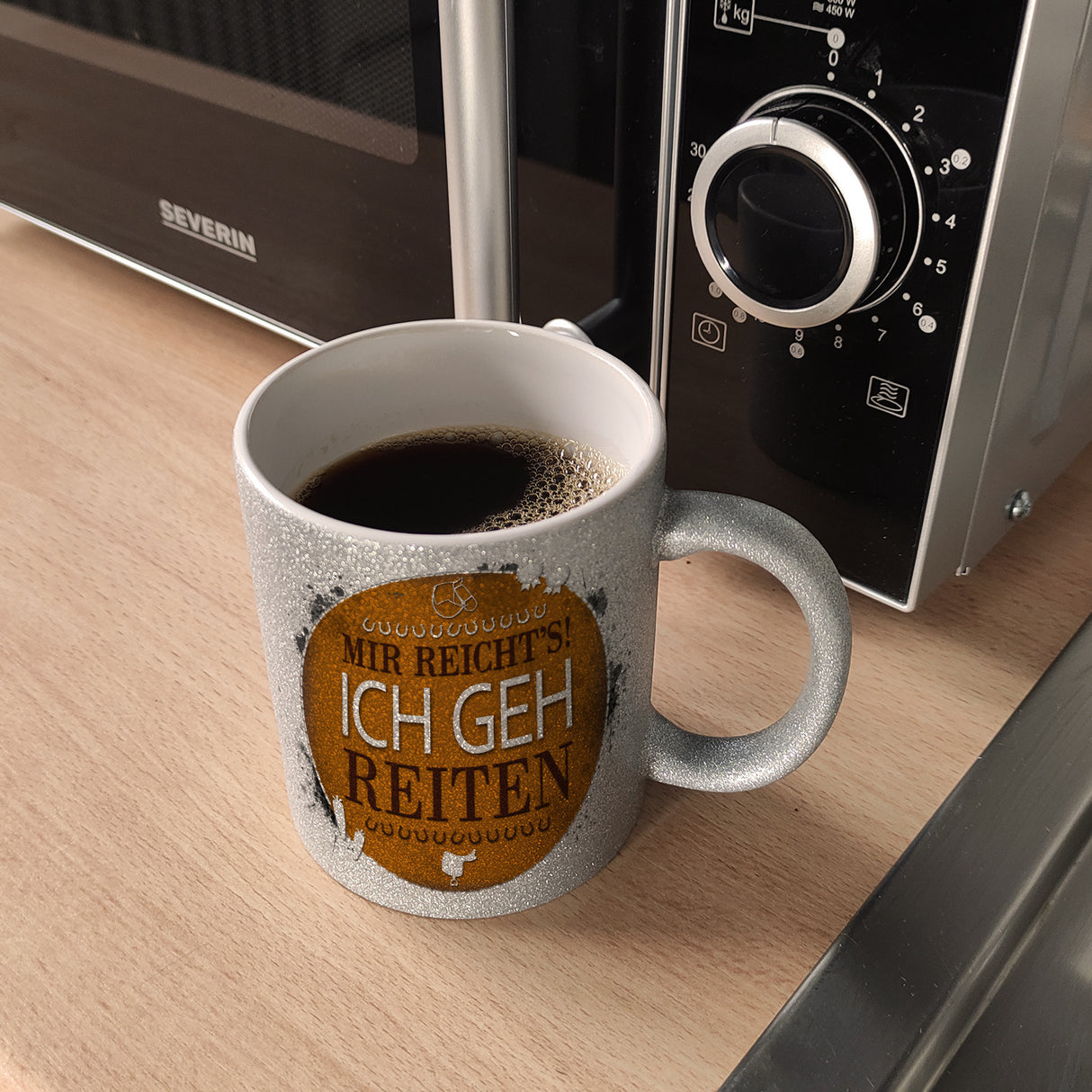 Kaffeebecher mit Spruch: Mir reicht's! Ich geh reiten