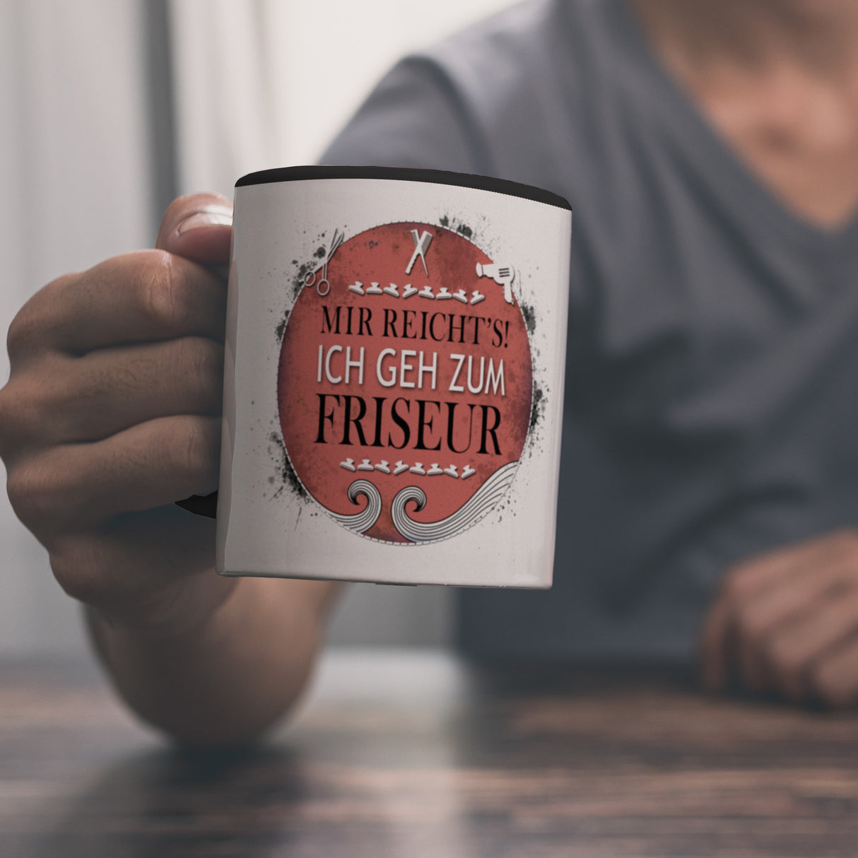 Kaffeebecher mit Spruch: Mir reicht's! Ich geh zum Friseur