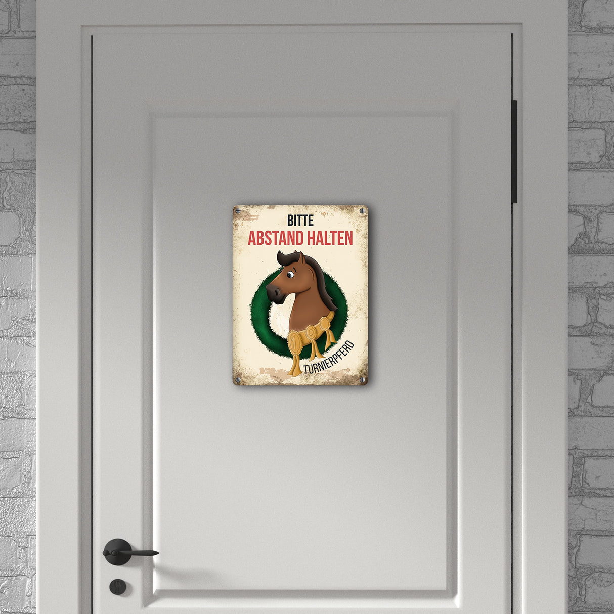 Metallschild mit Turnierpferd Motiv für Pferdeanhänger - Hängerschild, Anhängerschild, Pferd