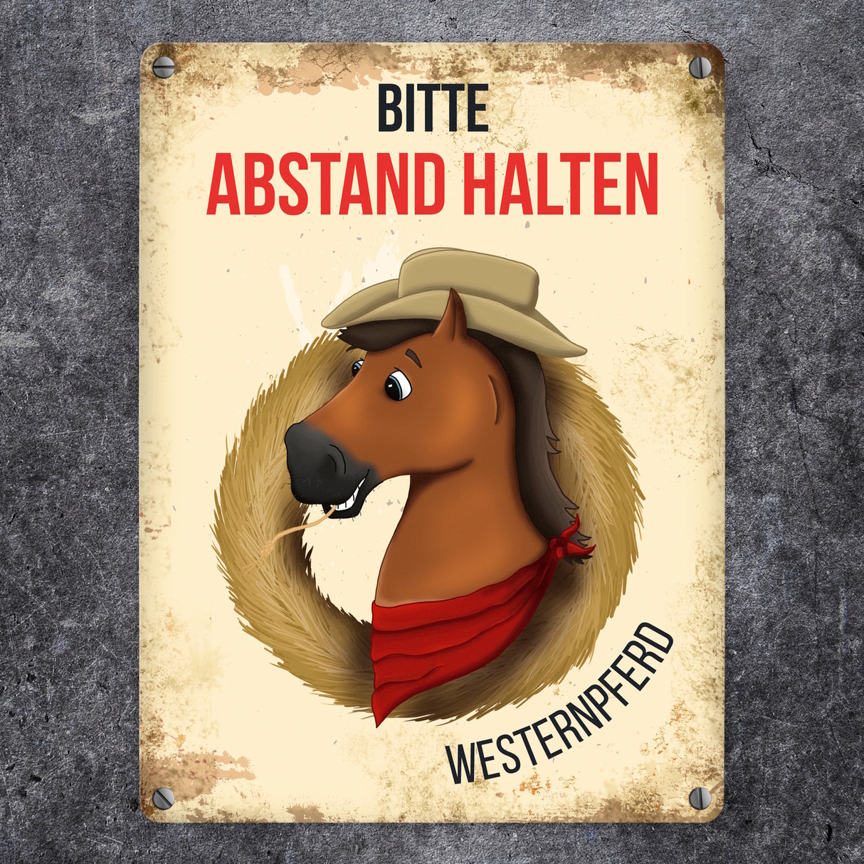 Metallschild mit Westernpferd Motiv für Pferdeanhänger - Pferde, Hängerschild, Westernreiten