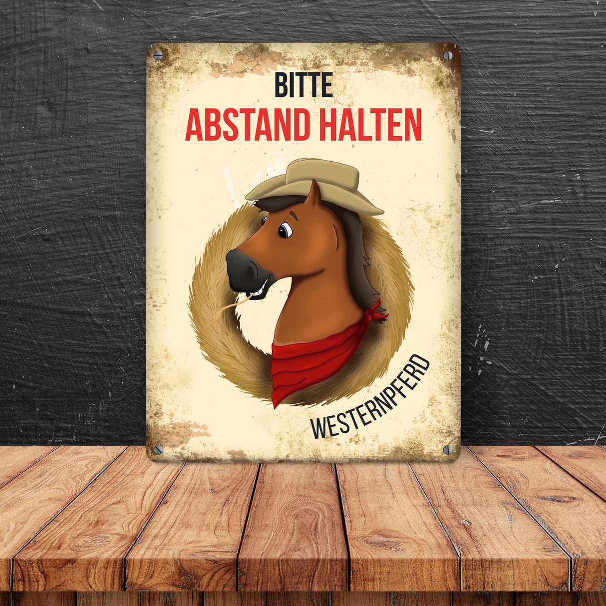 Metallschild mit Westernpferd Motiv für Pferdeanhänger - Pferde, Hängerschild, Westernreiten