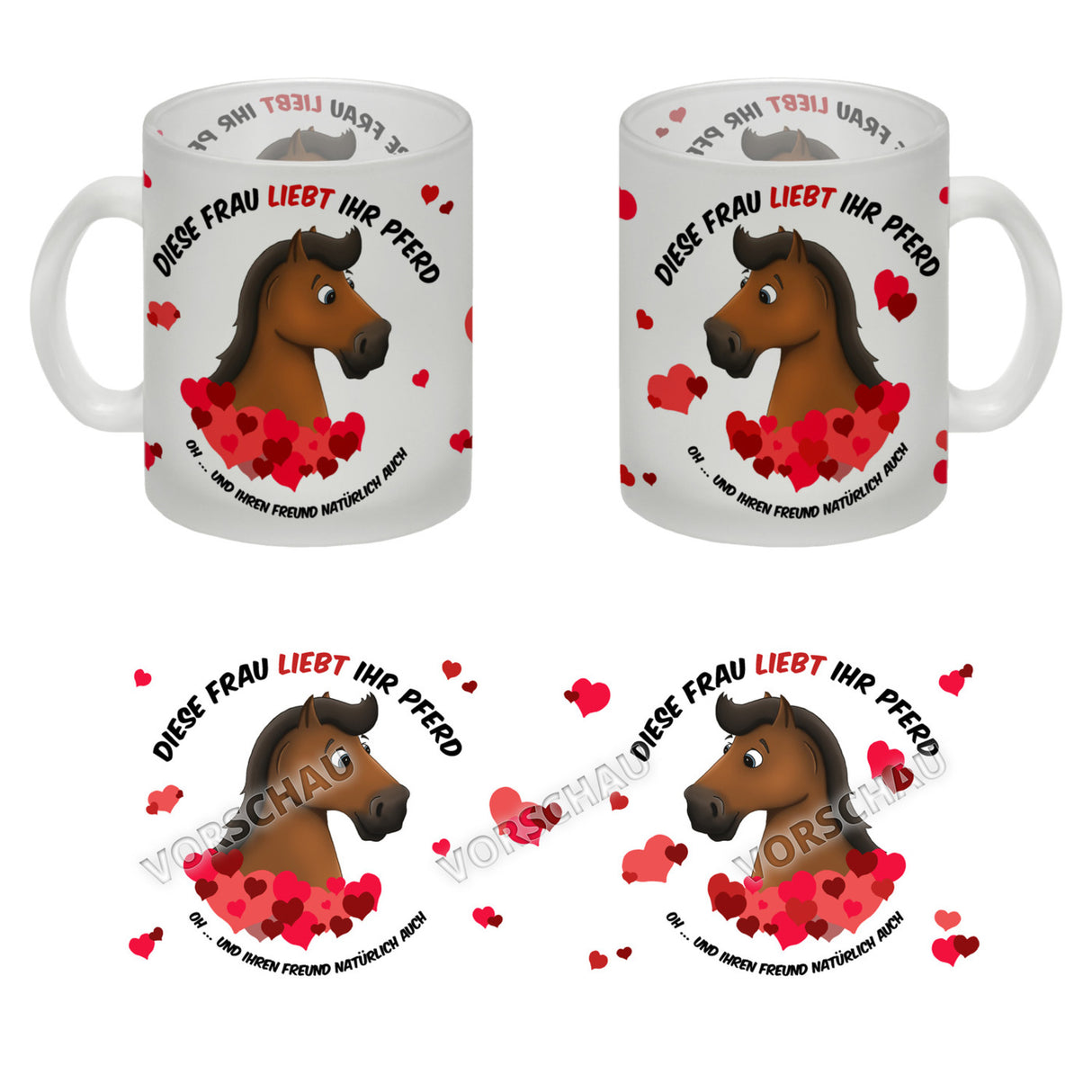 Kaffeebecher mit weißes Pferd Motiv und Spruch: Diese Frau liebt ihr Pferd. Oh ...