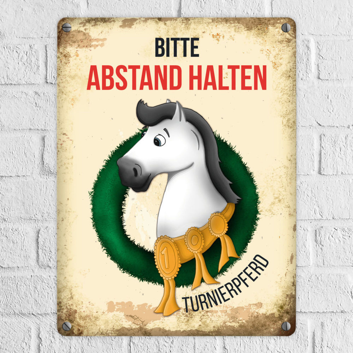 Metallschild mit Turnierpferd Motiv für Pferdeanhänger - Hängerschild, Anhängerschild, Pferd