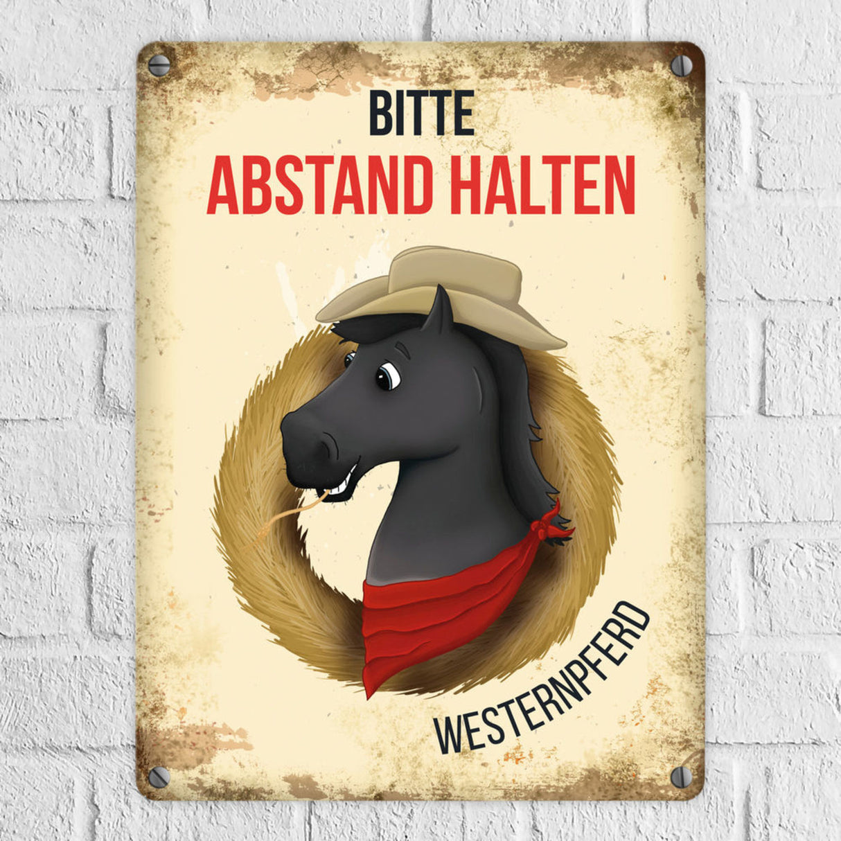 Metallschild mit Westernpferd Motiv für Pferdeanhänger - Pferde, Hängerschild, Westernreiten