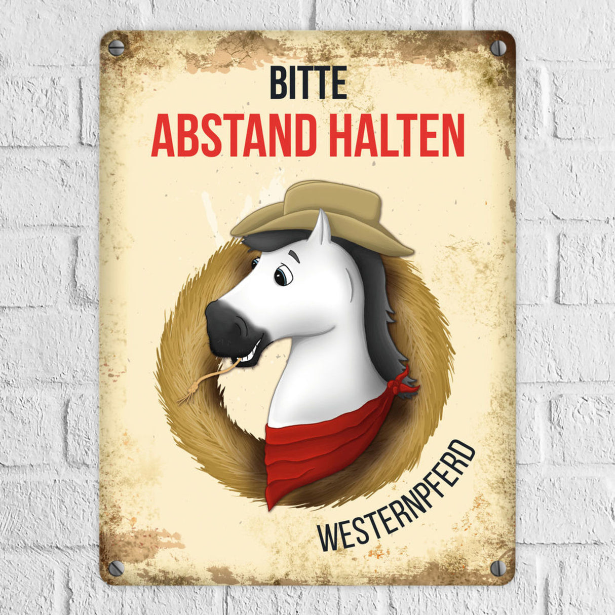 Metallschild mit Westernpferd Motiv für Pferdeanhänger - Pferde, Hängerschild, Westernreiten