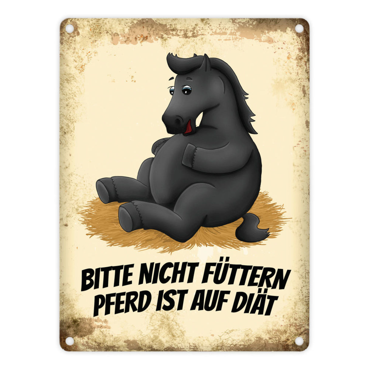 Metallschild mit Pferde Motiv und Spruch: Bitte nicht füttern - Pferd ist auf Diät