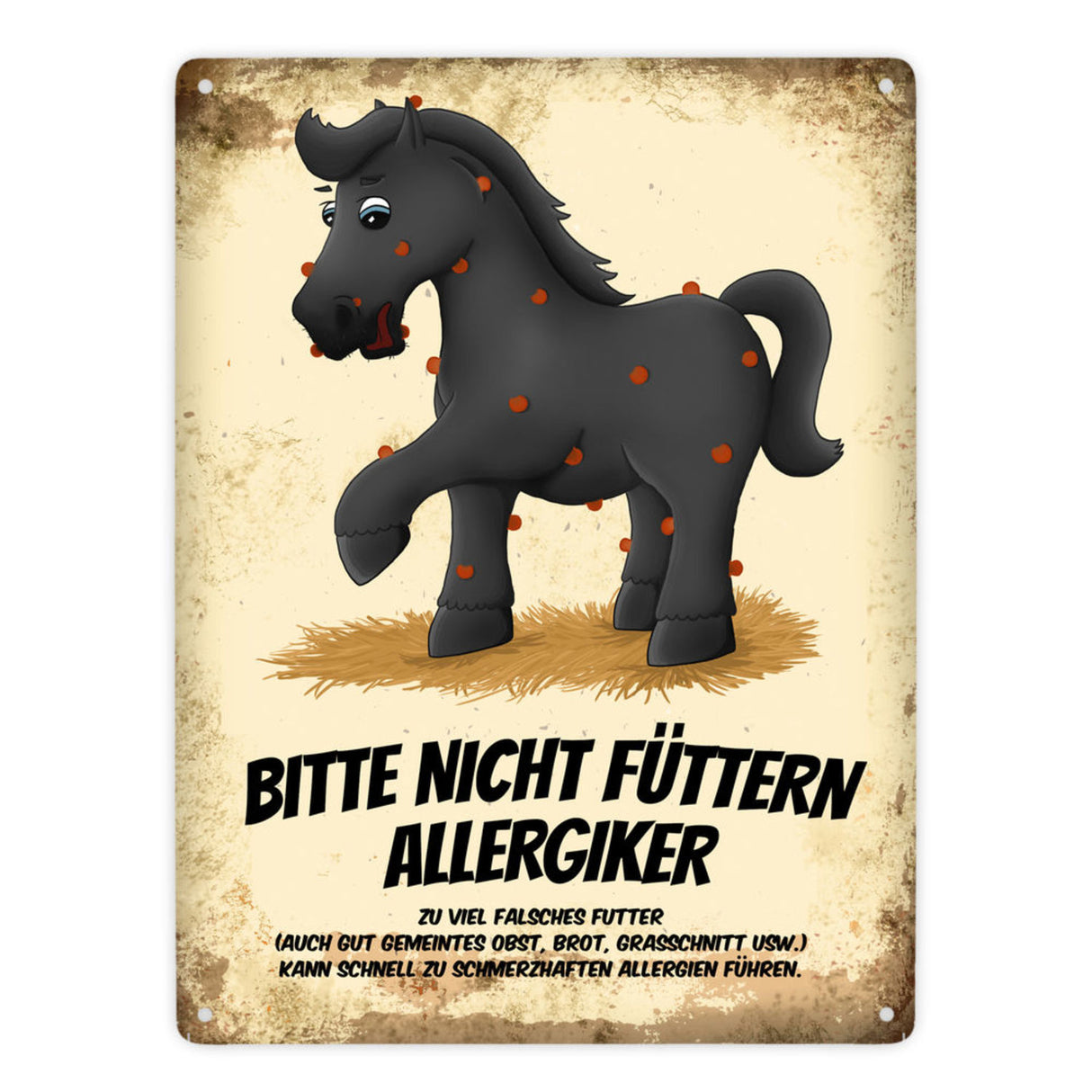 Metallschild mit Pferde Motiv und Spruch: Bitte nicht füttern - Allergiker