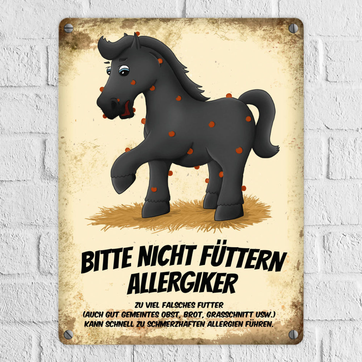 Metallschild mit Pferde Motiv und Spruch: Bitte nicht füttern - Allergiker