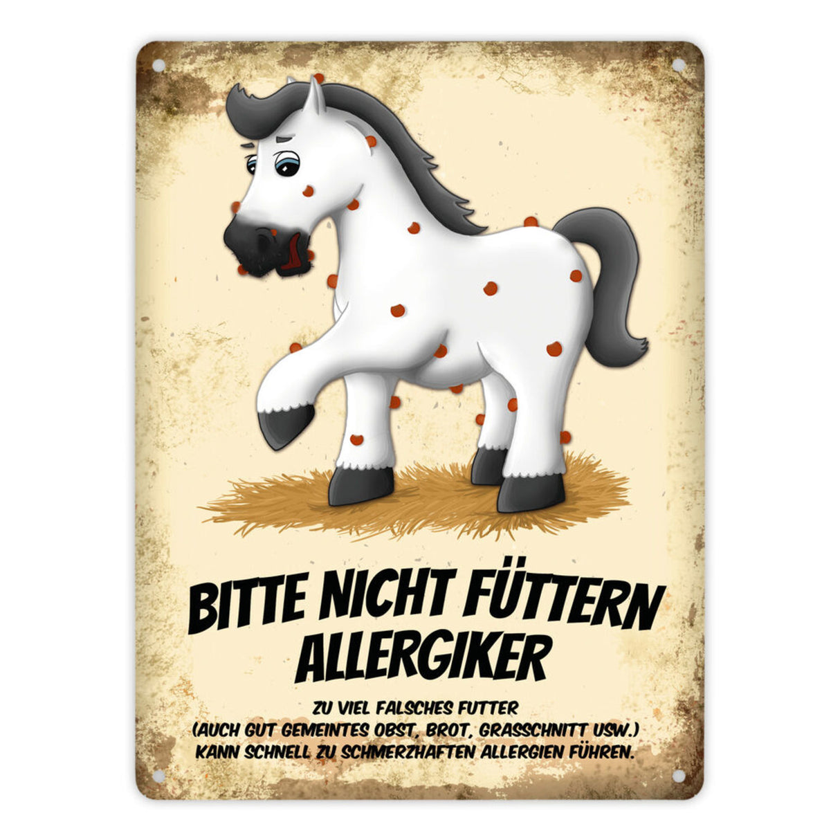 Metallschild mit Pferde Motiv und Spruch: Bitte nicht füttern - Allergiker