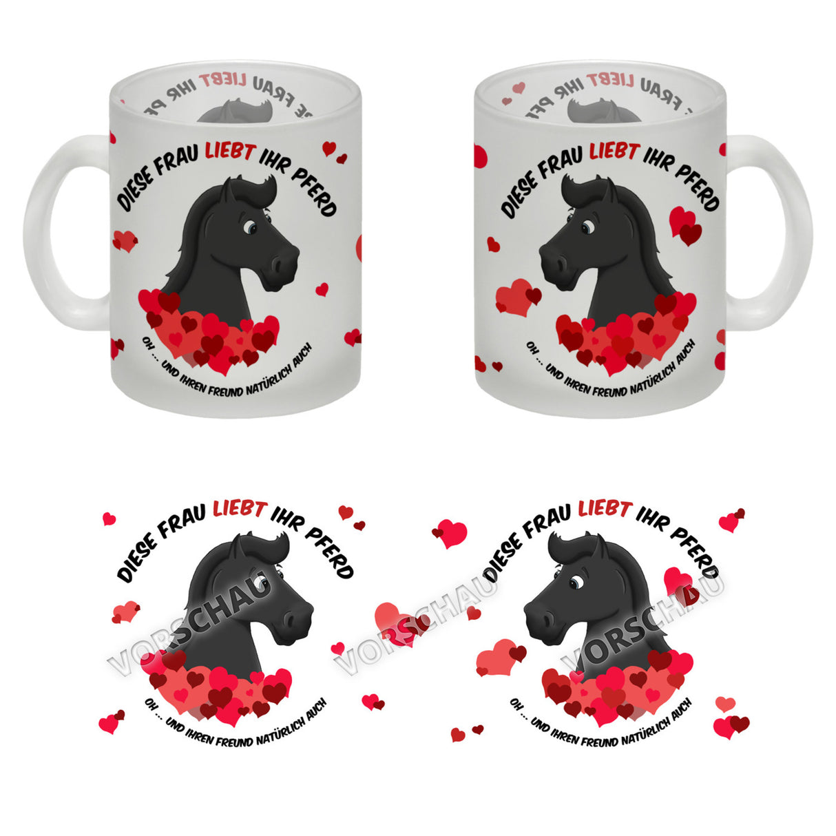 Kaffeebecher mit weißes Pferd Motiv und Spruch: Diese Frau liebt ihr Pferd. Oh ...