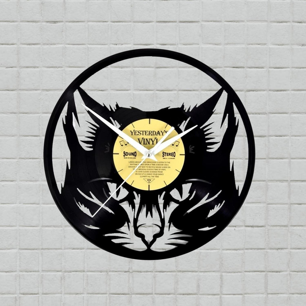 Katze Vinyl Wanduhr aus einer echten Schallplatte