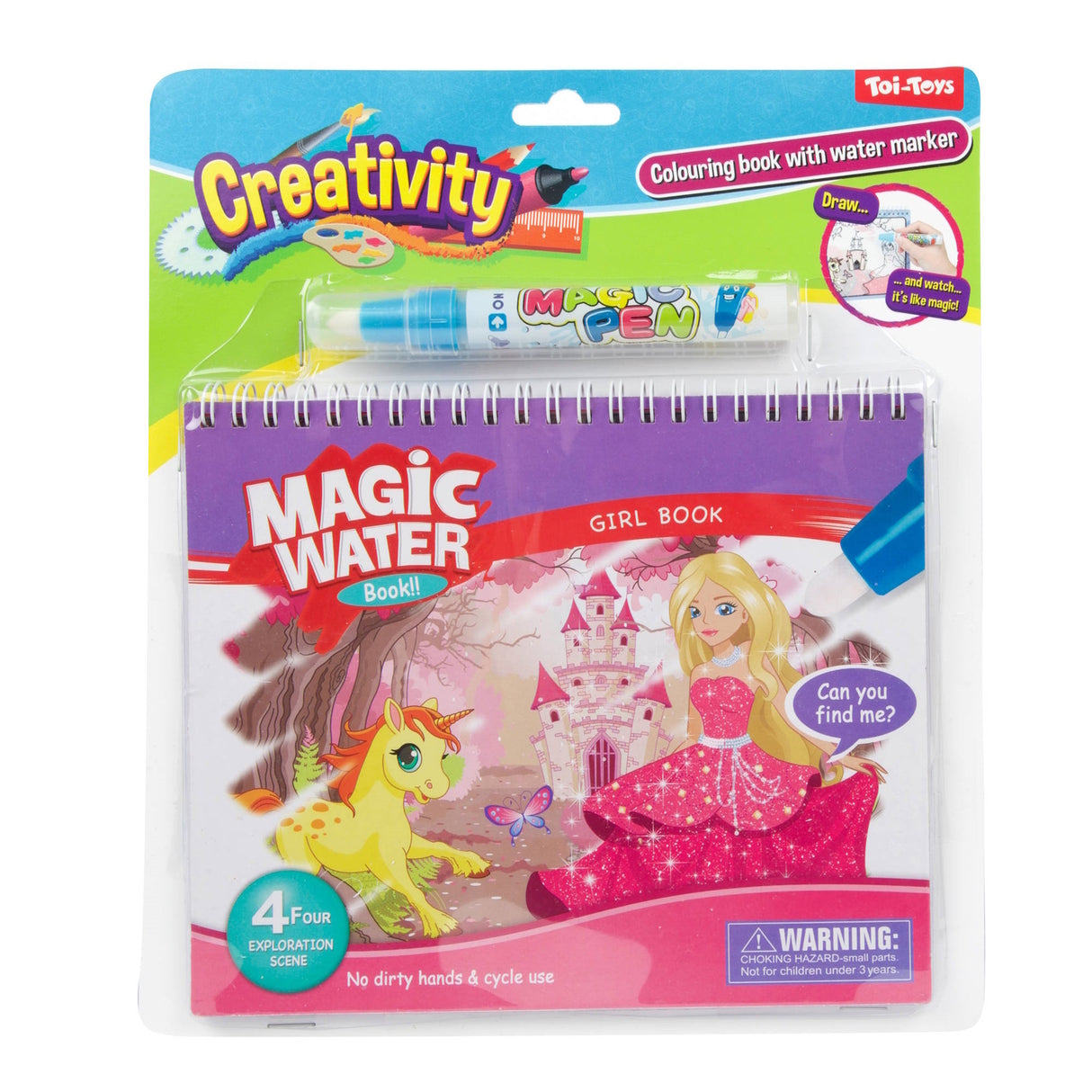 Prinzessin Wassermalbuch mit Wasserstift und vier Entdeckerszenen zum Wiederverwenden