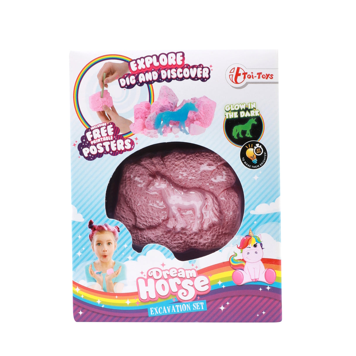 Einhorn Ausgrabungsset mit Meißel und Glow in the Dark Effekt