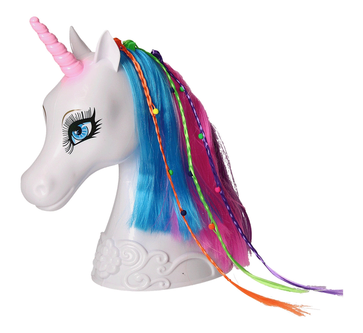 Einhorn Frisierkopf für Mädchen Styling Spiel mit Diadem, bunten Strähnen, Glätteisen und Haarbürste