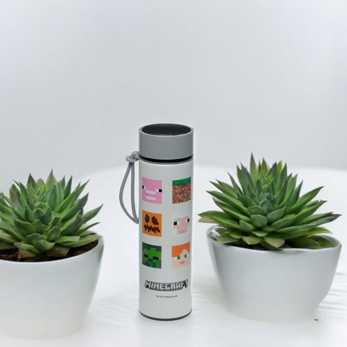 Minecraft Gesichter Trinkflasche mit digitalem Thermometer