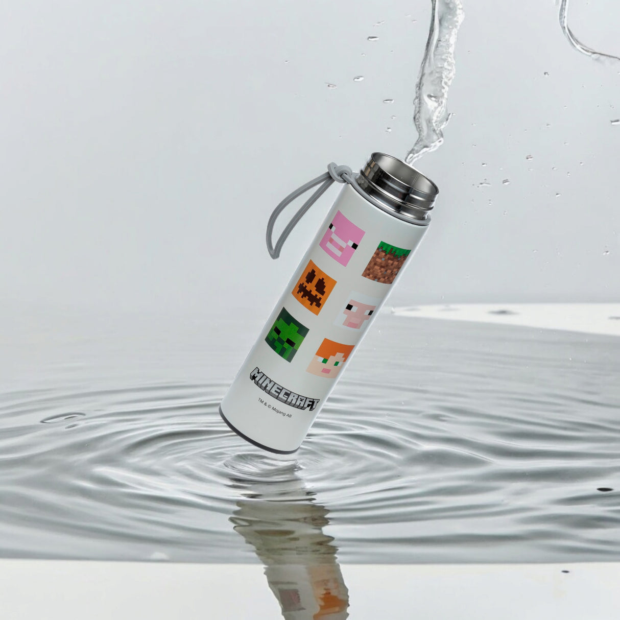 Minecraft Gesichter Trinkflasche mit digitalem Thermometer
