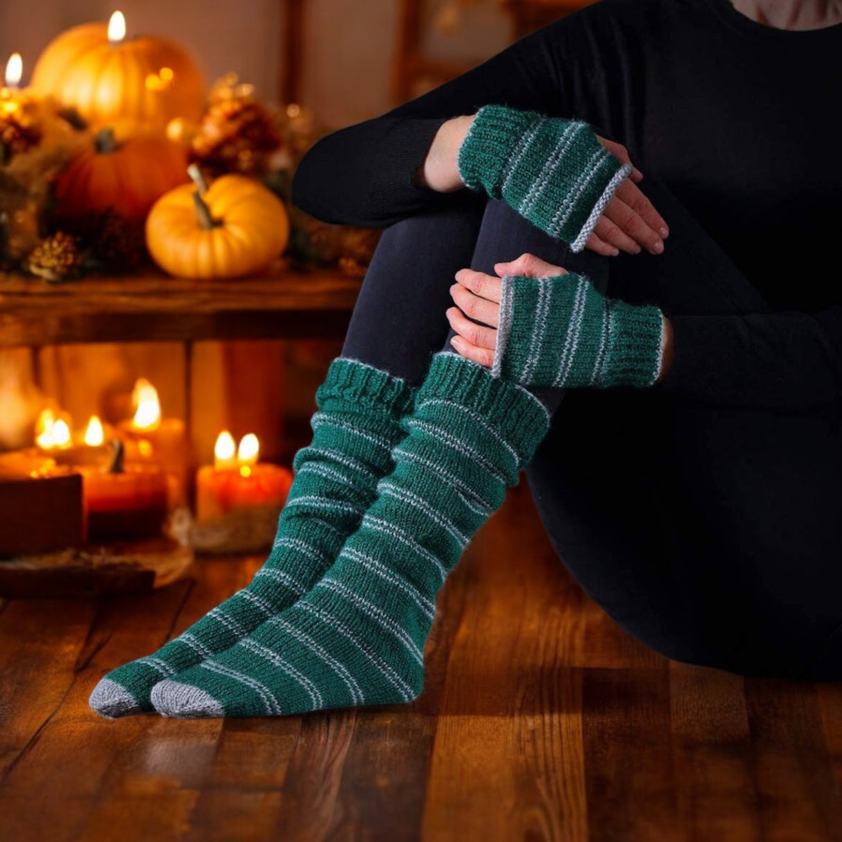 Harry Potter Hogwarts Slytherin Fäustlinge und Socken Strickset